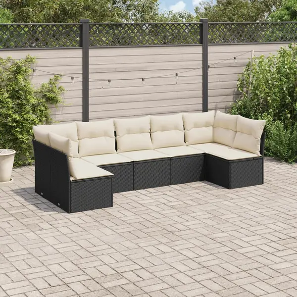 Gossi set canapele de gradina cu perne, 7 piese, negru, poliratan