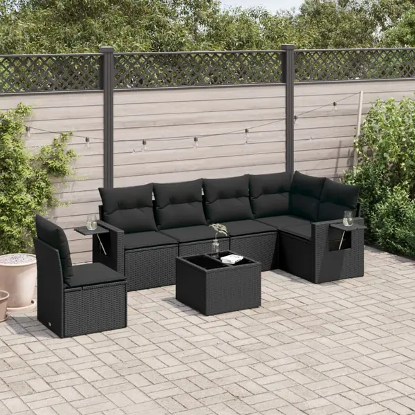 Gossi set canapele de gradina cu perne, 7 piese, negru, poliratan