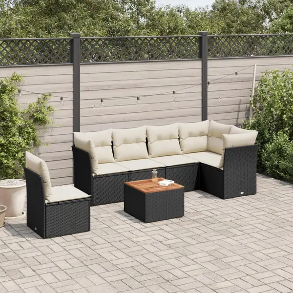 Gossi set canapele de gradina cu perne, 7 piese, negru, poliratan