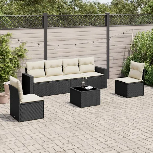 Gossi set canapele de gradina cu perne, 7 piese, negru, poliratan