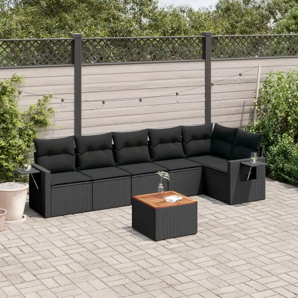Gossi set canapele de gradina cu perne, 7 piese, negru, poliratan