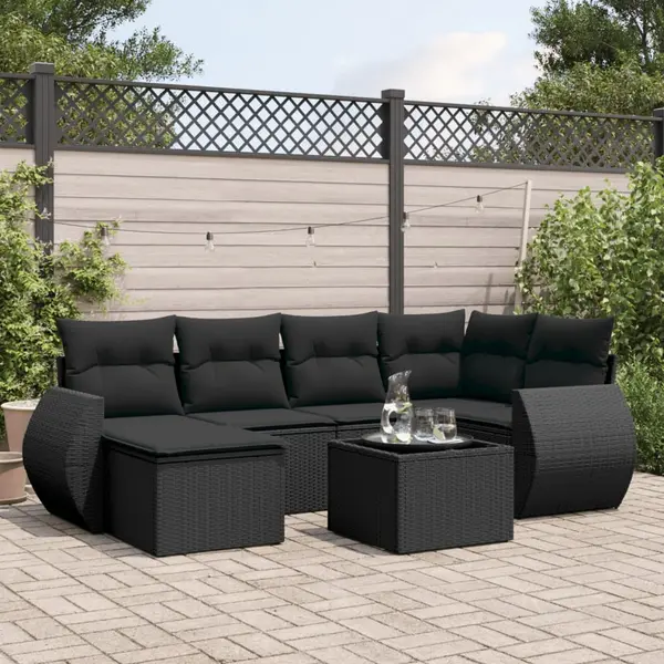 Gossi set canapele de gradina cu perne, 7 piese, negru, poliratan