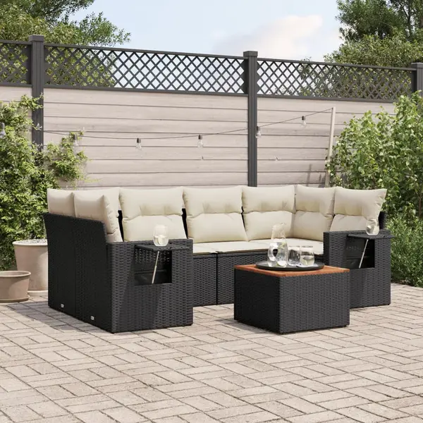 Gossi set canapele de gradina cu perne, 7 piese, negru, poliratan