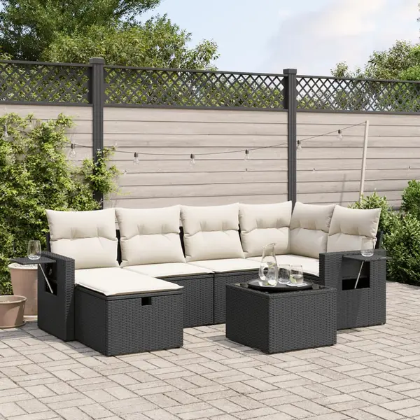 Gossi set canapele de gradina cu perne, 7 piese, negru, poliratan