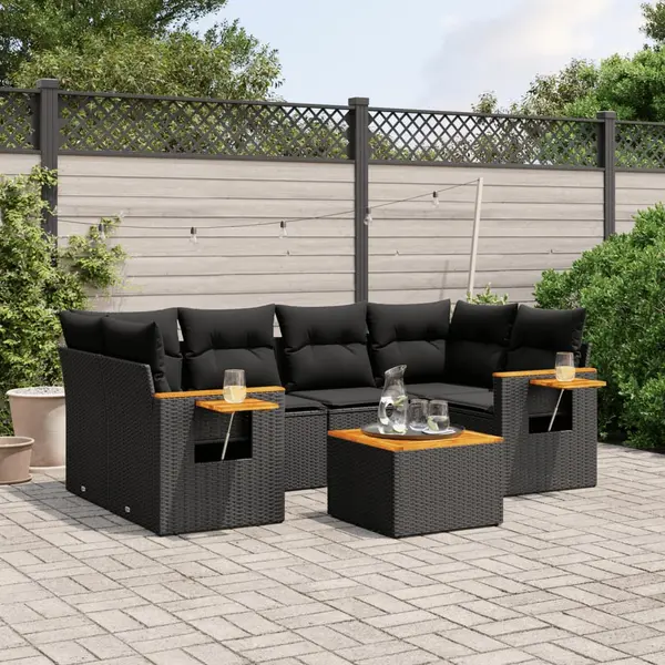 Gossi set canapele de gradina cu perne, 7 piese, negru, poliratan