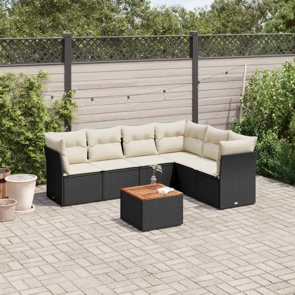 Gossi set canapele de gradina cu perne, 7 piese, negru, poliratan