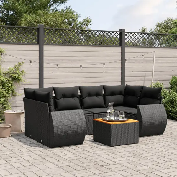 Gossi set canapele de gradina cu perne, 7 piese, negru, poliratan