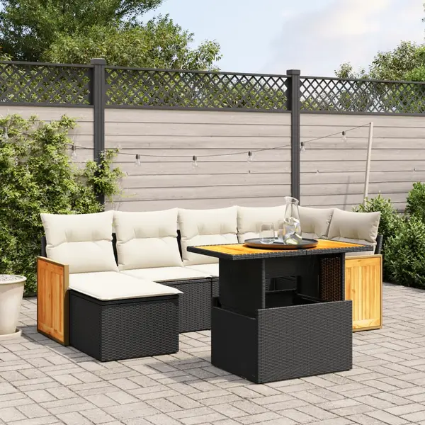 Gossi set canapele de gradina cu perne, 7 piese, negru, poliratan