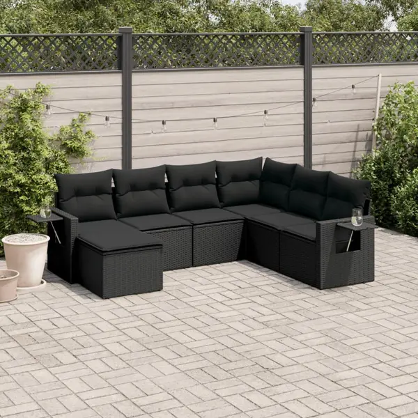 Gossi set canapele de gradina cu perne, 7 piese, negru, poliratan