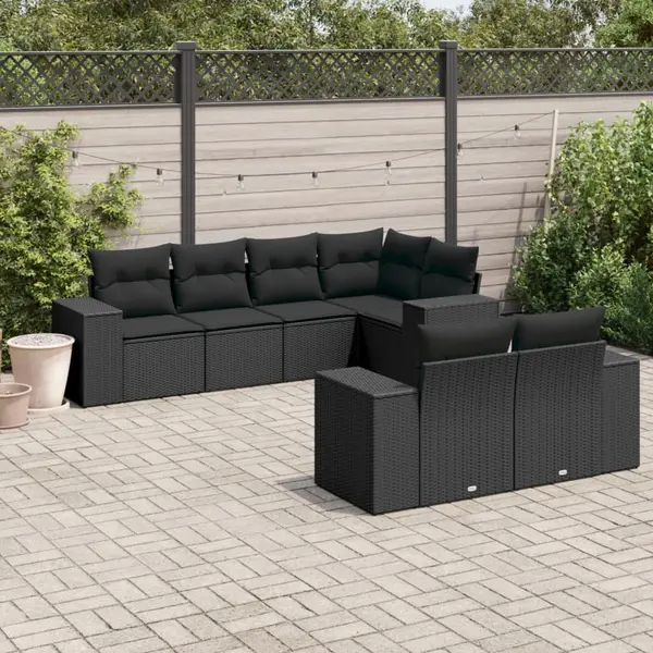 Gossi set canapele de gradina cu perne, 7 piese, negru, poliratan