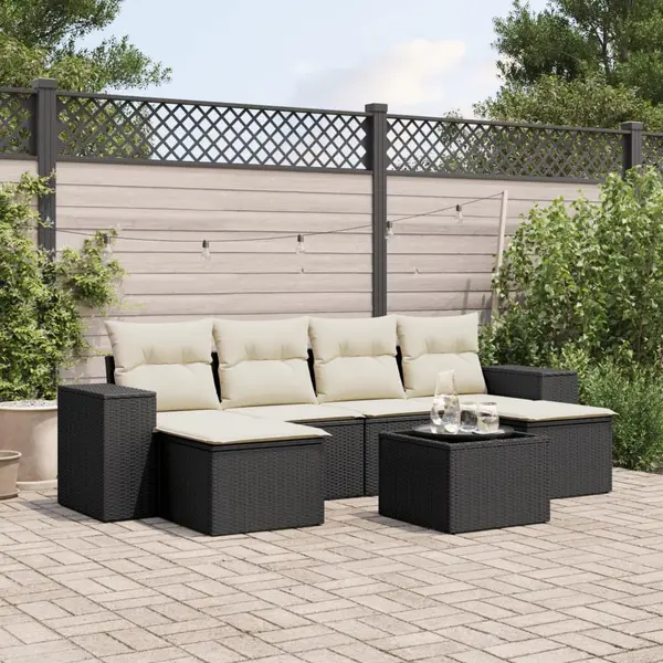 Gossi set canapele de gradina cu perne, 7 piese, negru, poliratan