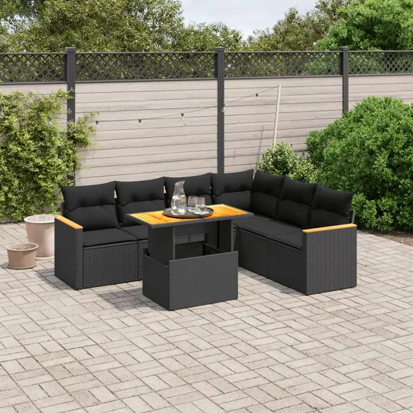 Gossi set canapele de gradina cu perne, 7 piese, negru, poliratan