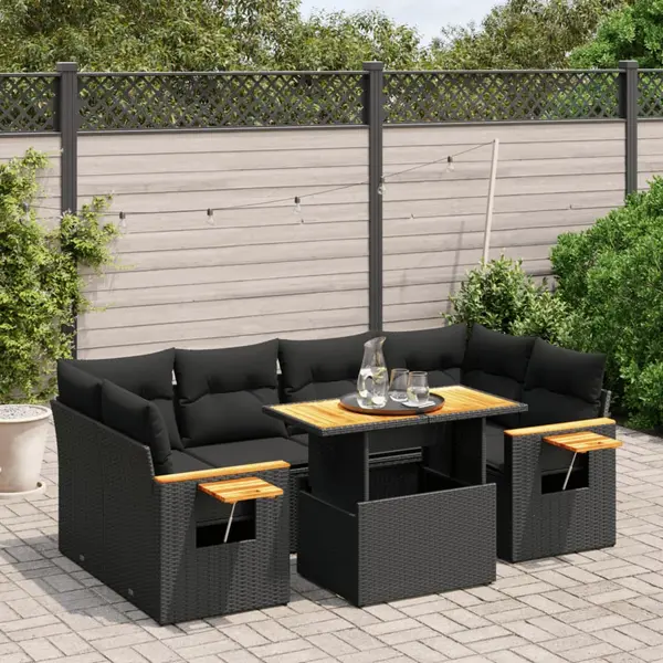Gossi set canapele de gradina cu perne, 7 piese, negru, poliratan