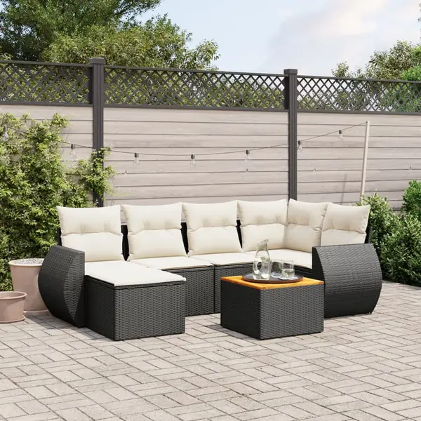 Gossi set canapele de gradina cu perne, 7 piese, negru, poliratan