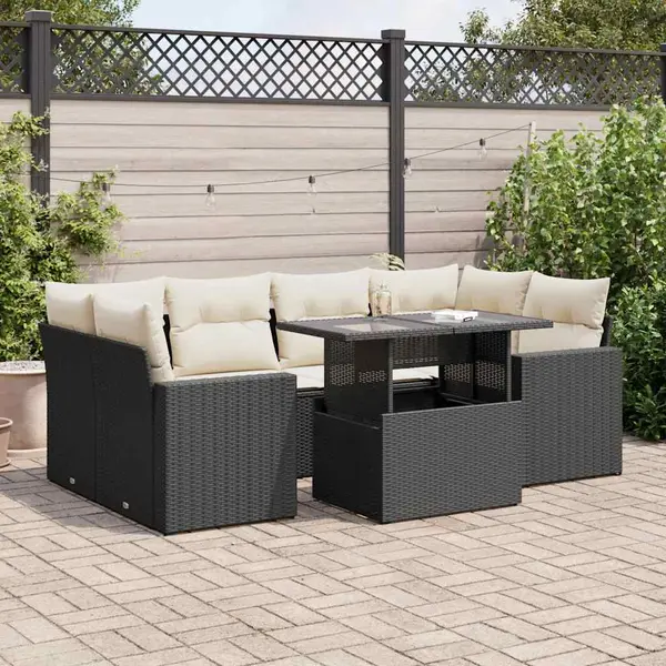 Gossi set canapele de gradina cu perne, 7 piese, negru, poliratan