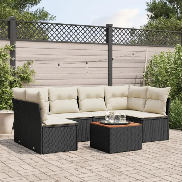 Gossi set canapele de gradina cu perne, 7 piese, negru, poliratan