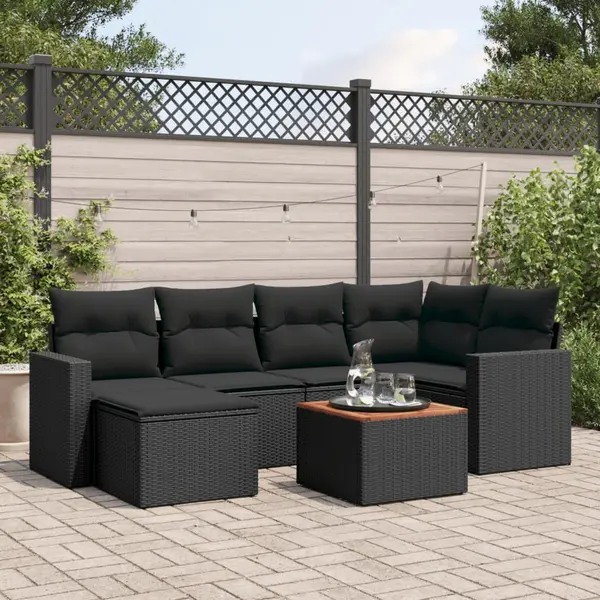 Gossi set canapele de gradina cu perne, 7 piese, negru, poliratan