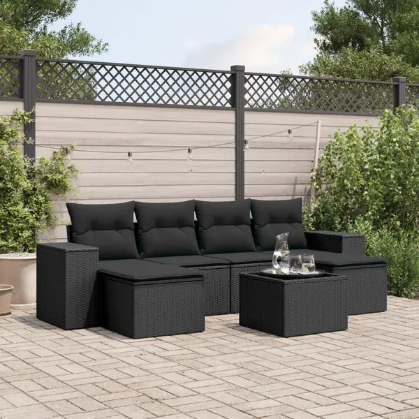 Gossi set canapele de gradina cu perne, 7 piese, negru, poliratan
