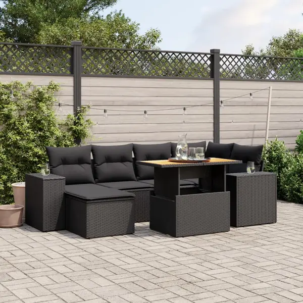 Gossi set canapele de gradina cu perne, 7 piese, negru, poliratan