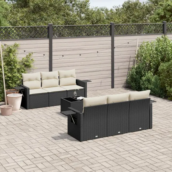 Gossi set canapele de gradina cu perne, 7 piese, negru, poliratan