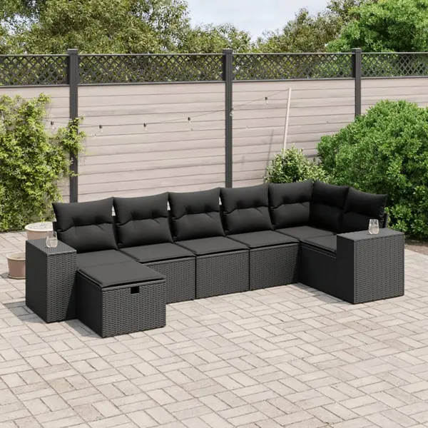Gossi set canapele de gradina cu perne, 7 piese, negru, poliratan