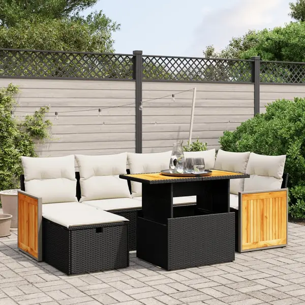 Gossi set canapele de gradina cu perne, 7 piese, negru, poliratan