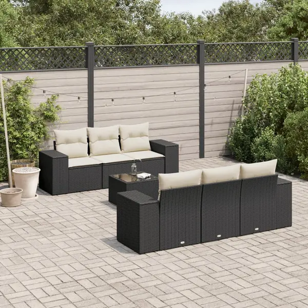 Gossi set canapele de gradina cu perne, 7 piese, negru, poliratan