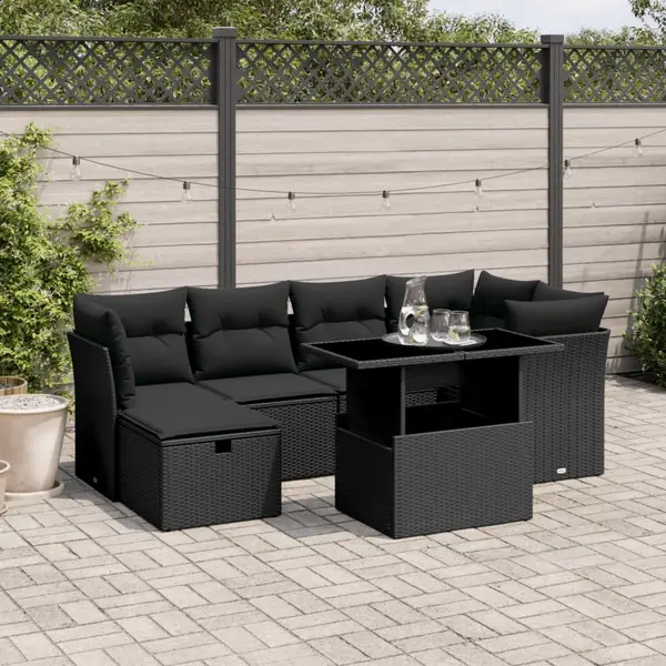 Gossi set canapele de gradina cu perne, 7 piese, negru, poliratan