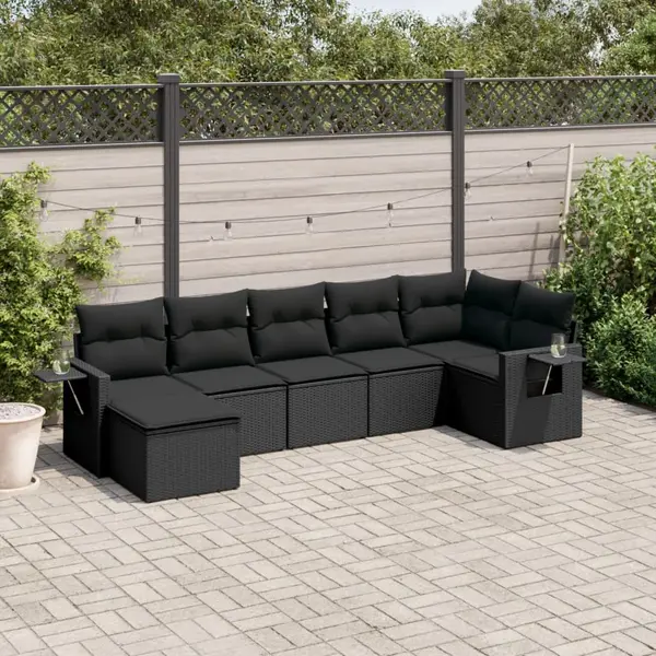 Gossi set canapele de gradina cu perne, 7 piese, negru, poliratan