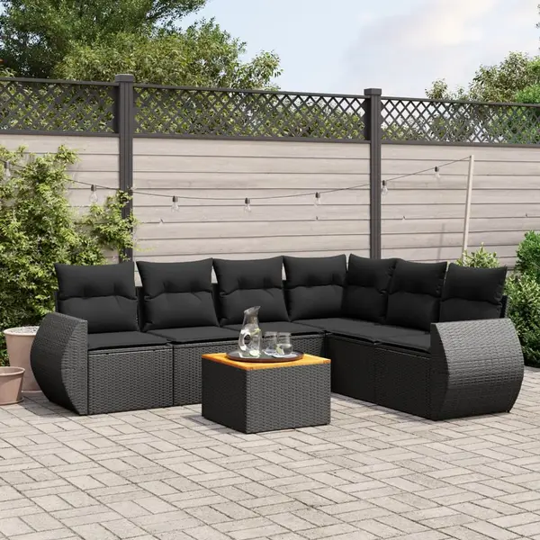 Gossi set canapele de gradina cu perne, 7 piese, negru, poliratan