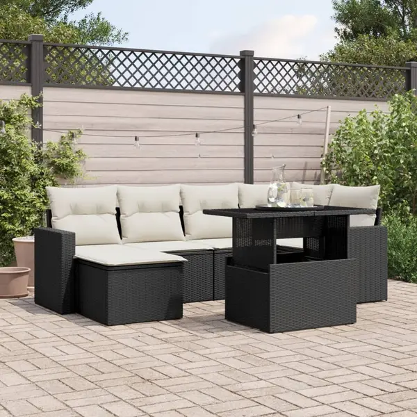 Gossi set canapele de gradina cu perne, 7 piese, negru, poliratan