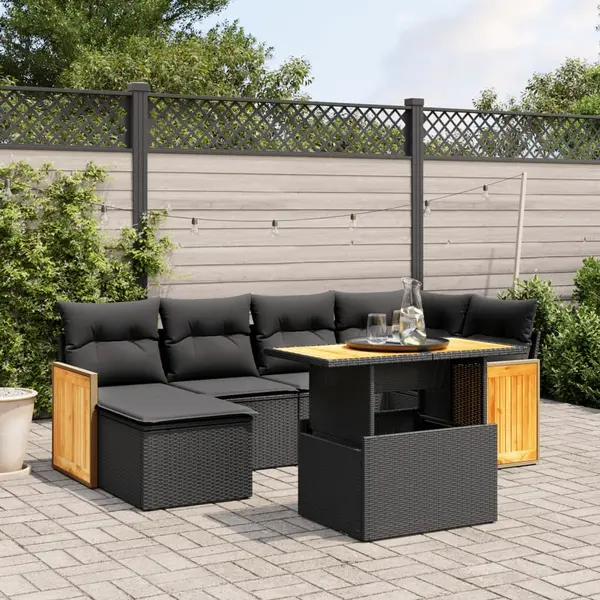 Gossi set canapele de gradina cu perne, 7 piese, negru, poliratan