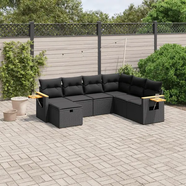 Gossi set canapele de gradina cu perne, 7 piese, negru, poliratan