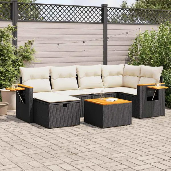Gossi set canapele de gradina cu perne, 7 piese, negru, poliratan