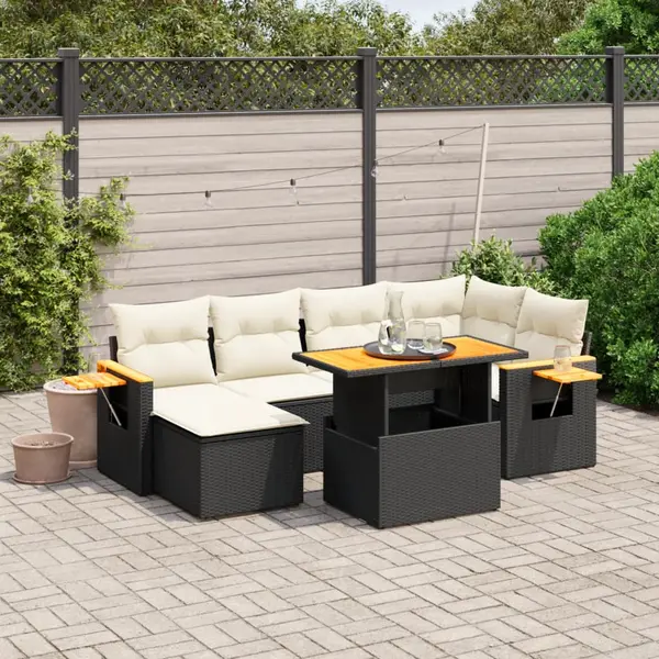 Gossi set canapele de gradina cu perne, 7 piese, negru, poliratan