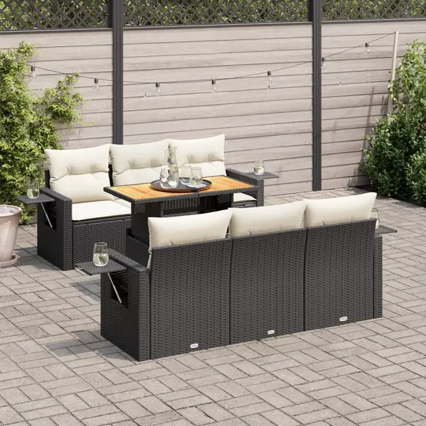 Gossi set canapele de gradina cu perne, 7 piese, negru, poliratan