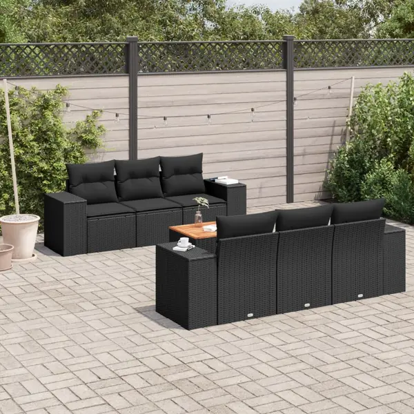 Gossi set canapele de gradina cu perne, 7 piese, negru, poliratan