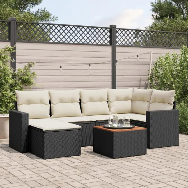 Gossi set canapele de gradina cu perne, 7 piese, negru, poliratan