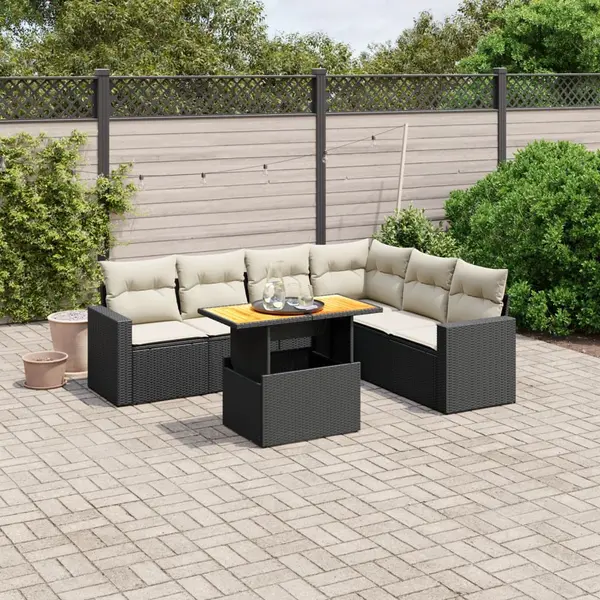 Gossi set canapele de gradina cu perne, 7 piese, negru, poliratan