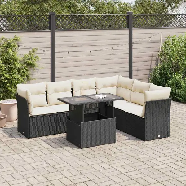 Gossi set canapele de gradina cu perne, 7 piese, negru, poliratan
