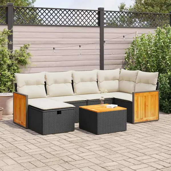 Gossi set canapele de gradina cu perne, 7 piese, negru, poliratan