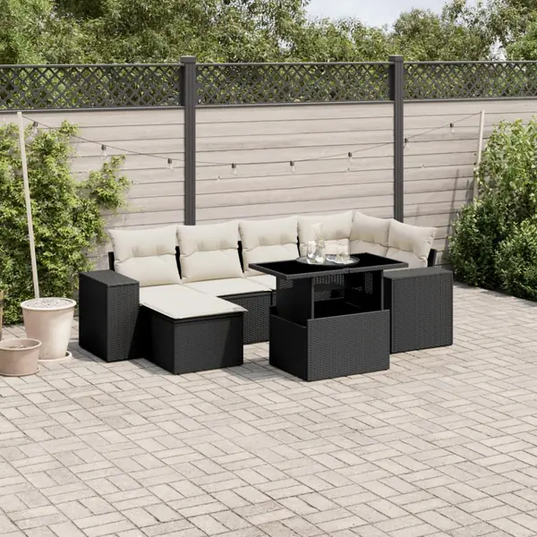 Gossi set canapele de gradina cu perne, 7 piese, negru, poliratan