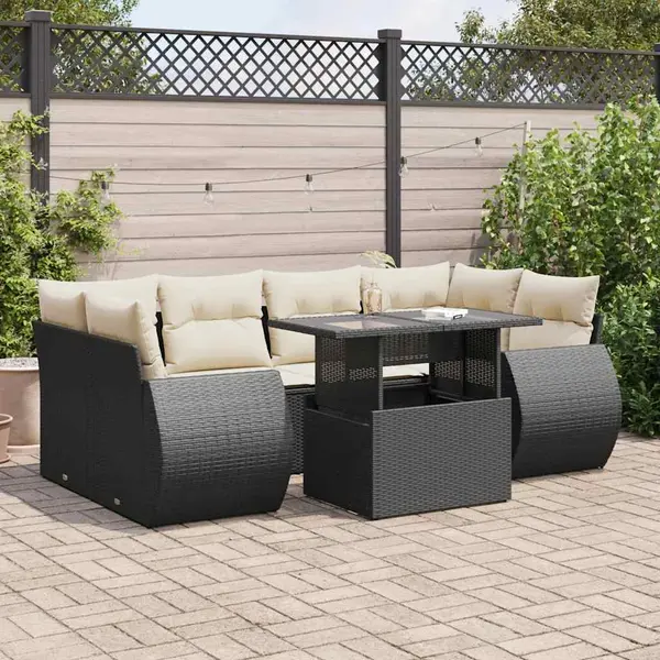 Gossi set canapele de gradina cu perne, 7 piese, negru, poliratan