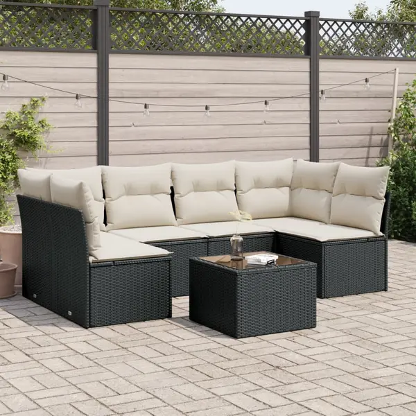 Gossi set canapele de gradina cu perne, 7 piese, negru, poliratan