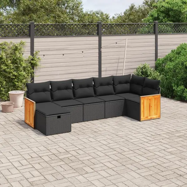 Gossi set canapele de gradina cu perne, 7 piese, negru, poliratan