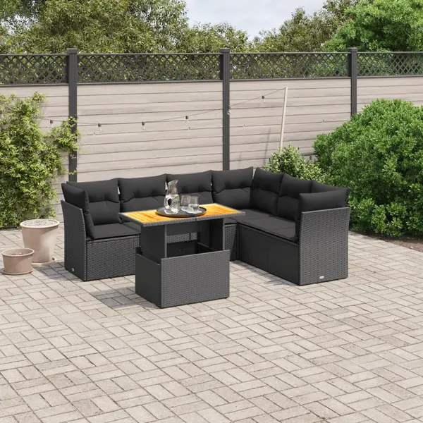 Gossi set canapele de gradina cu perne, 7 piese, negru, poliratan