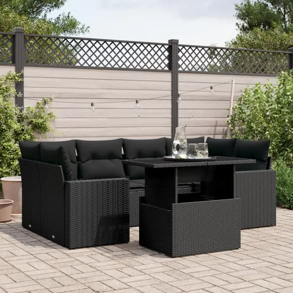 Gossi set canapele de gradina cu perne, 7 piese, negru, poliratan