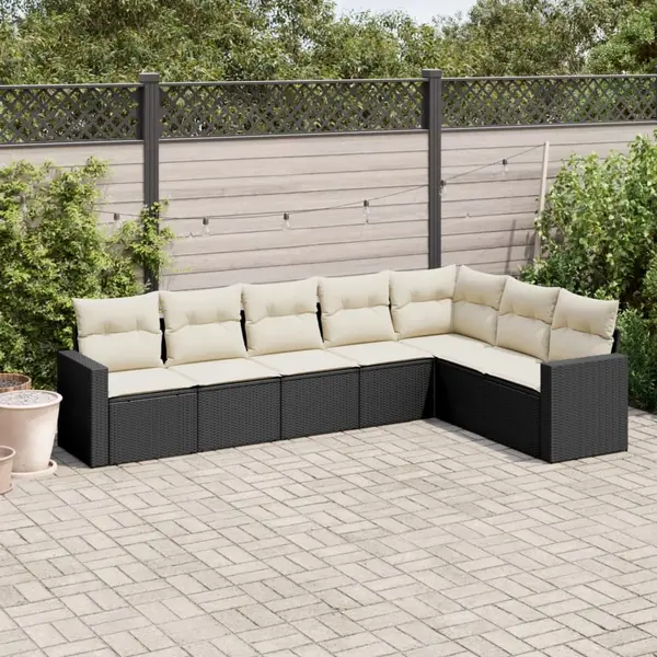 Gossi set canapele de gradina cu perne, 7 piese, negru, poliratan