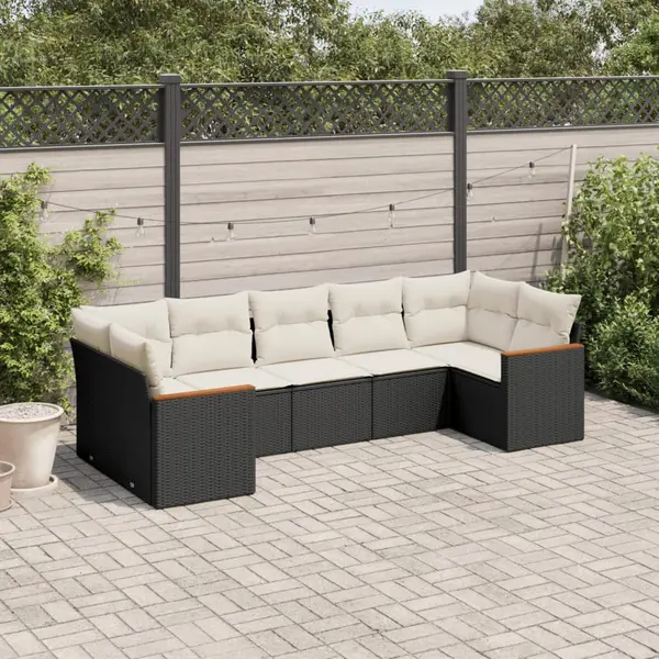 Gossi set canapele de gradina cu perne, 7 piese, negru, poliratan