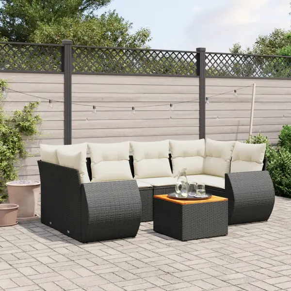 Gossi set canapele de gradina cu perne, 7 piese, negru, poliratan